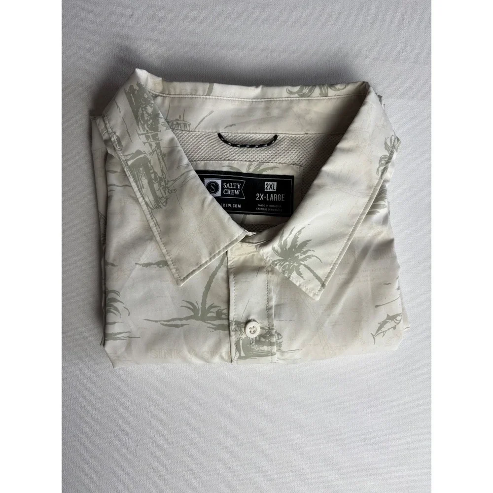 Salty Crew Mens 2XL Short Sleeve Fishing Shirt Beige Tropical Nautical Print - Picture 4 of 9